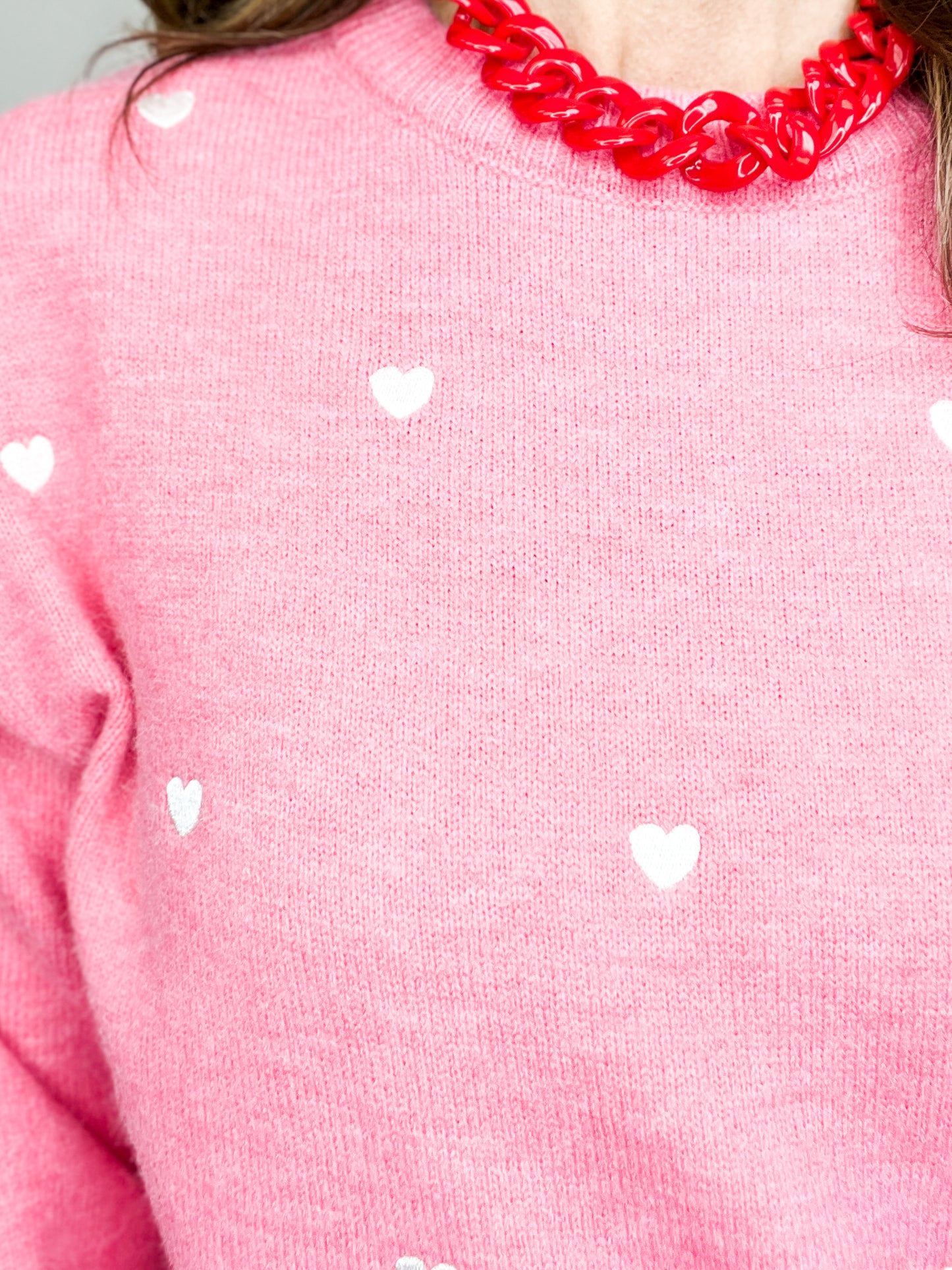 Heart Embroidered Crew Neck Pullover Sweater