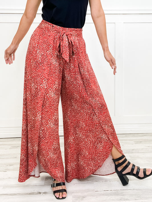 Predator Print Elastic Waist Gaucho Pants with Front Tie