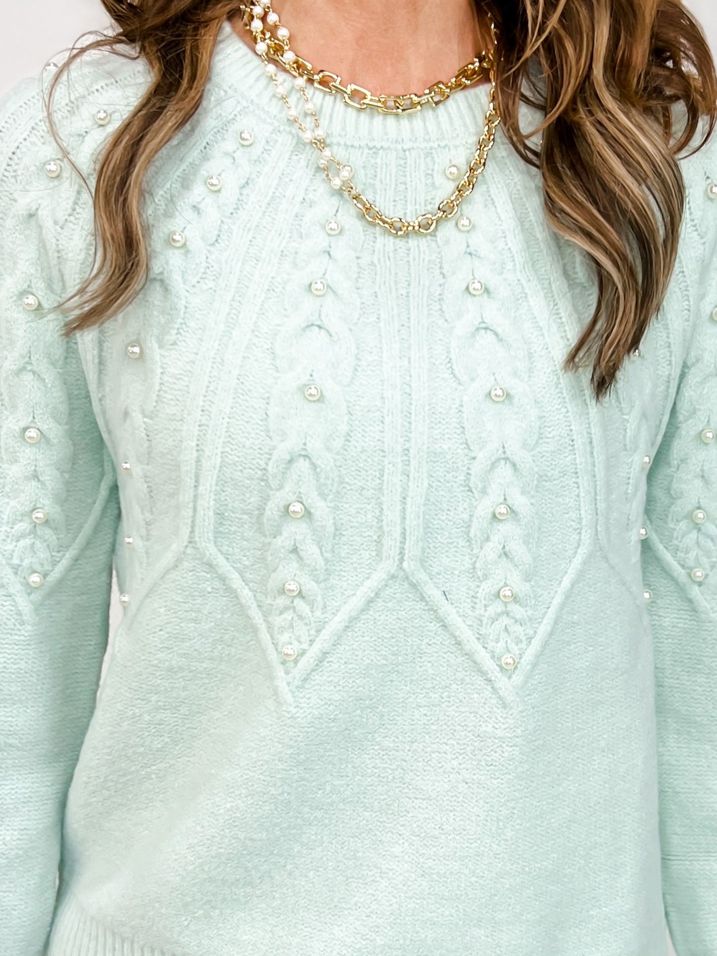 Long Sleeve Knit Sweater with Pearl Details