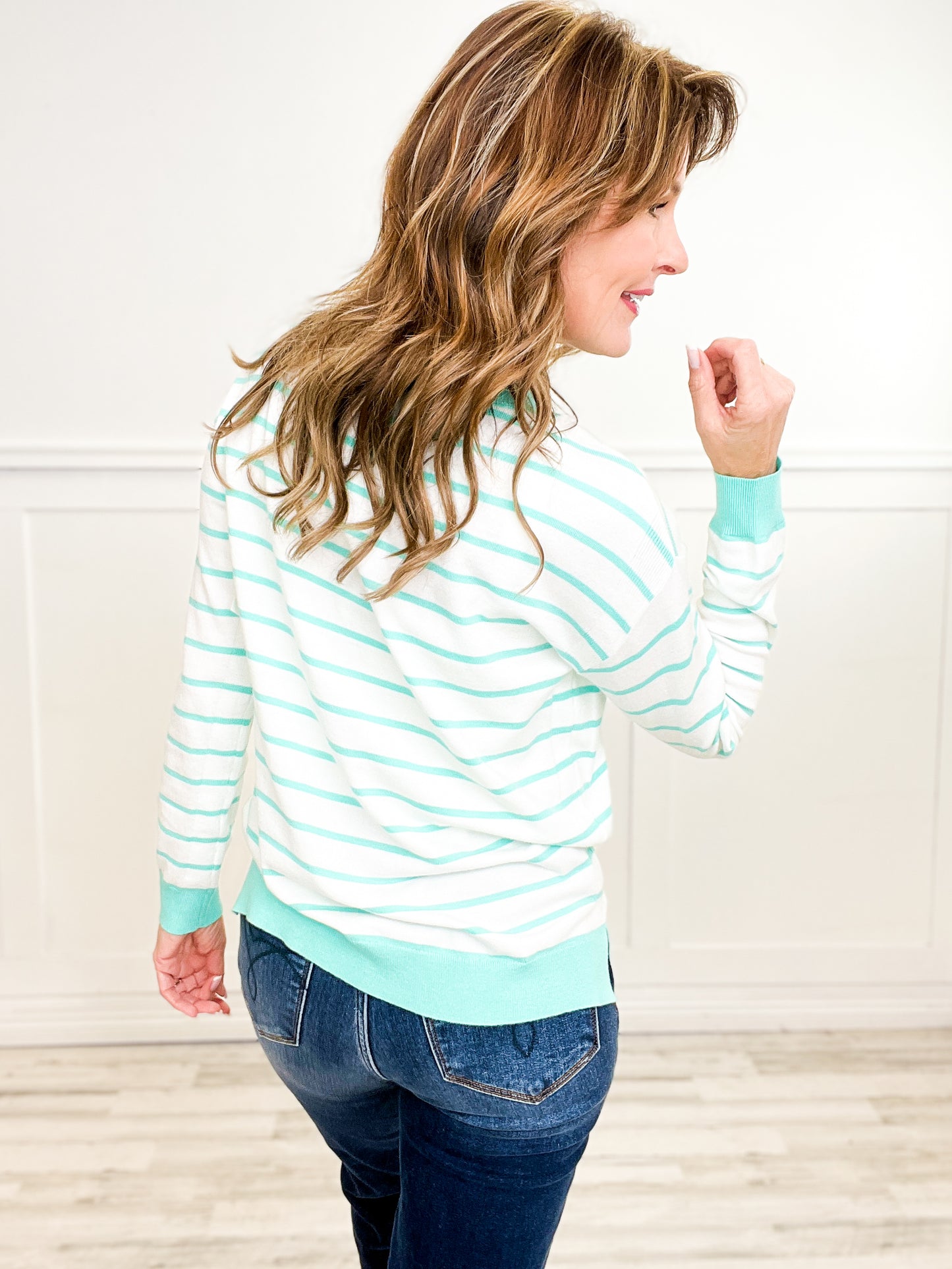 Striped Crewneck Long Sleeve Pullover Sweater Top