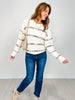 Long Sleeve Woven Striped Knit Sweater