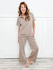 Catalina Short Sleeve Half Zipper Top with Wide Leg Pants Set in Cappuccino