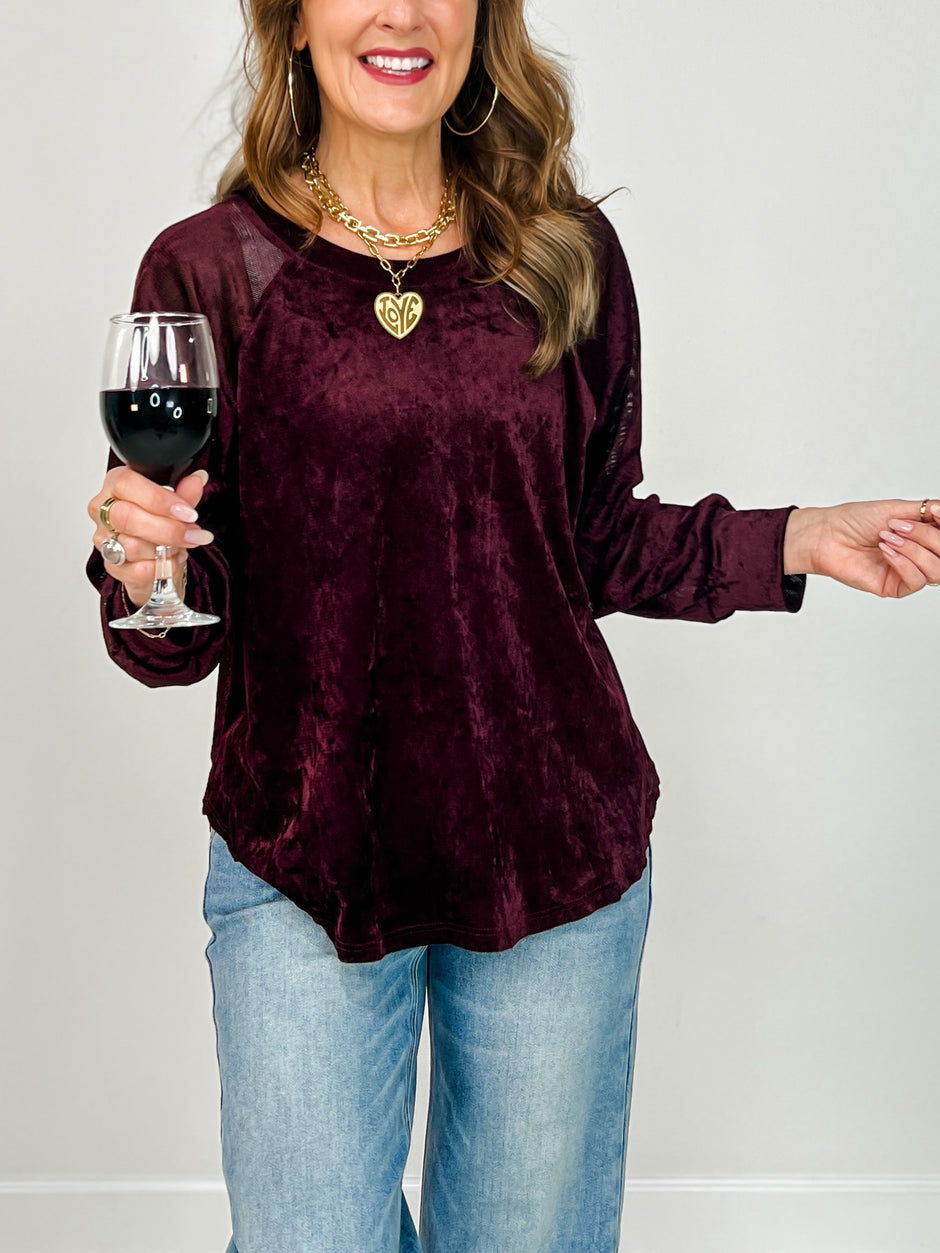Raglan Sleeve Soft Sheen Velvet Top