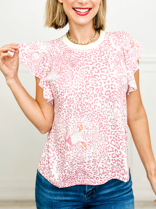 She's An Animal Rayon Printed Ruffle Sleeve Top