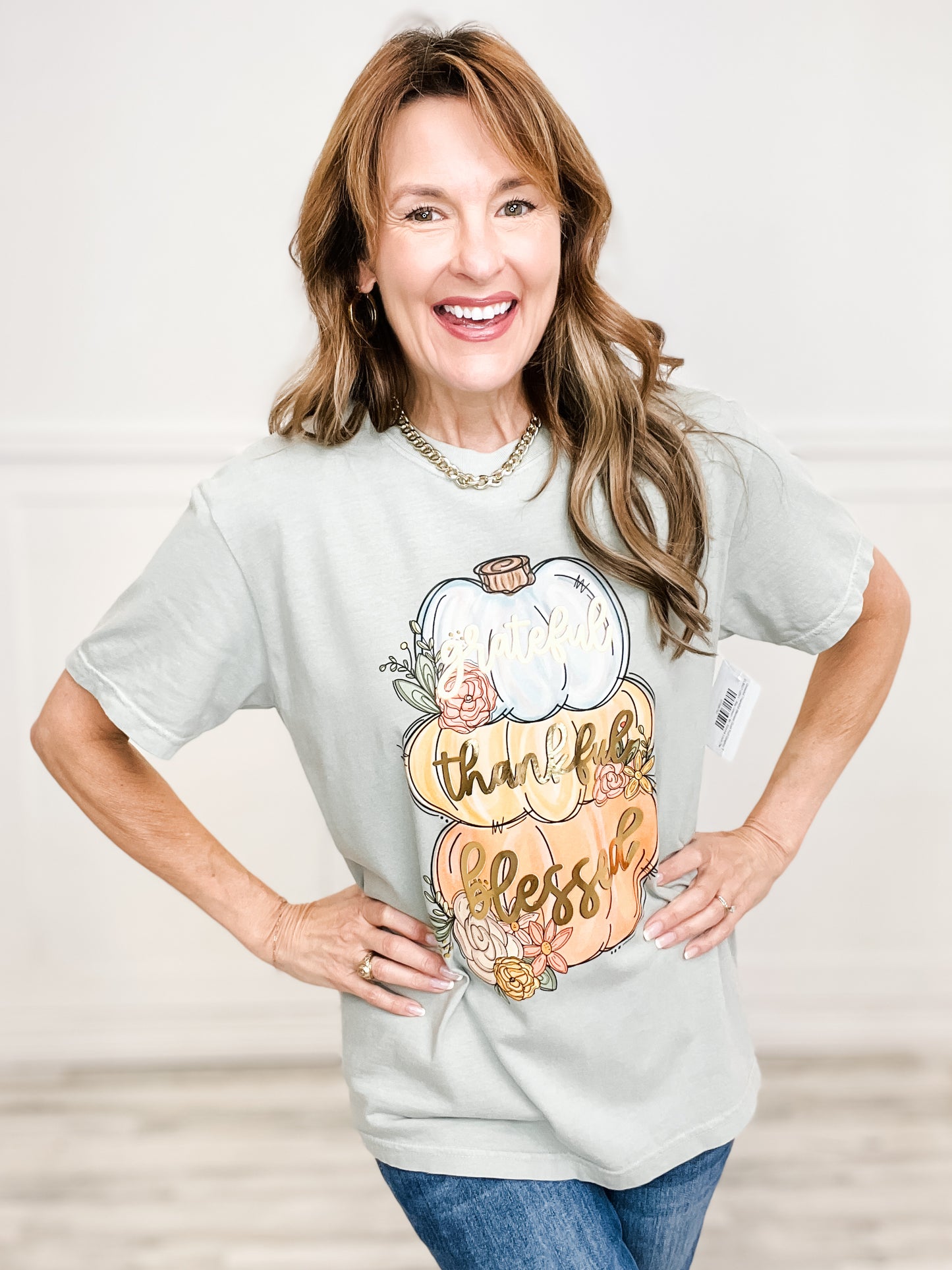 Grateful Thankful Blessed Gold Foil Graphic Tee