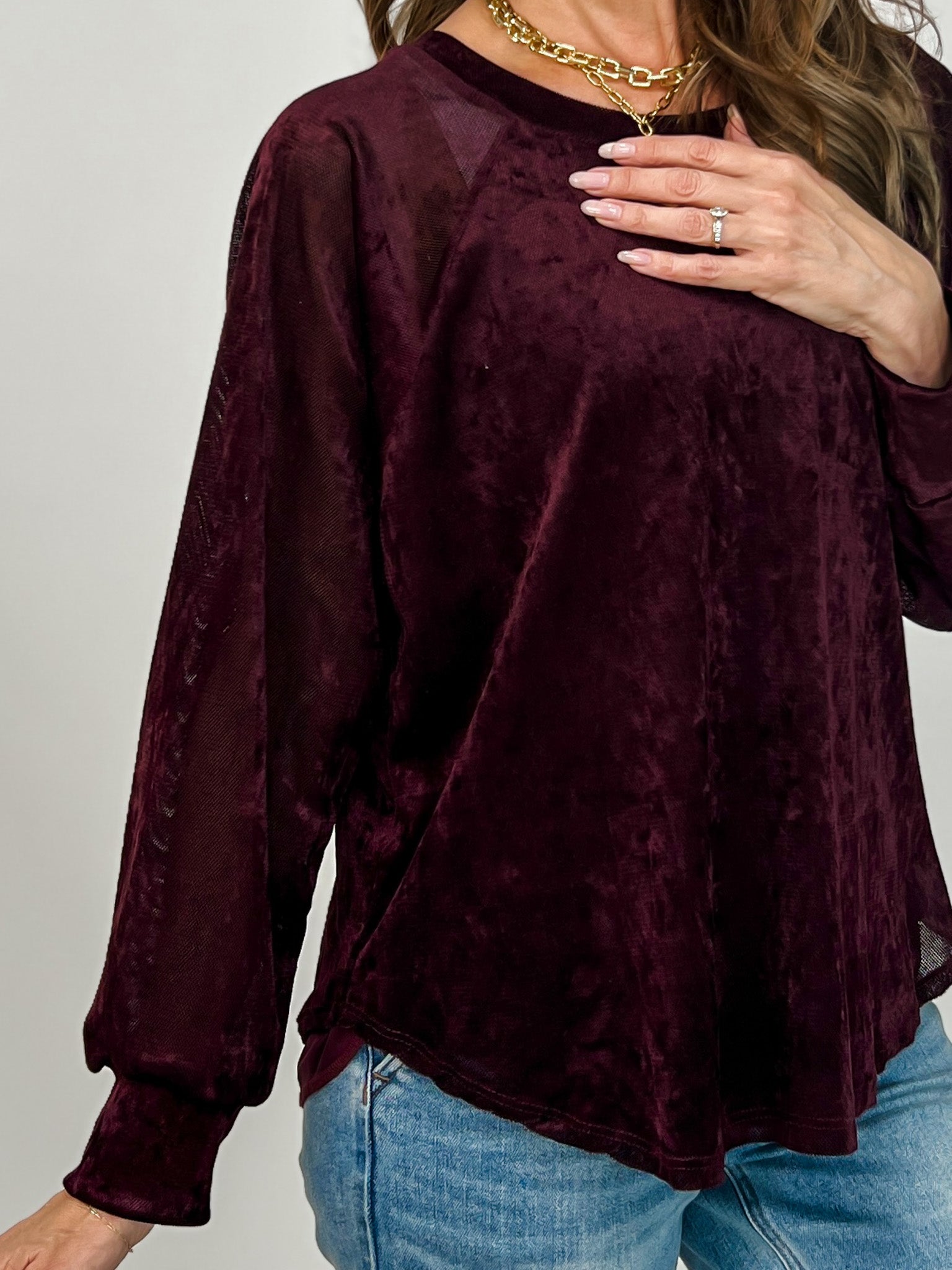 Raglan Sleeve Soft Sheen Velvet Top