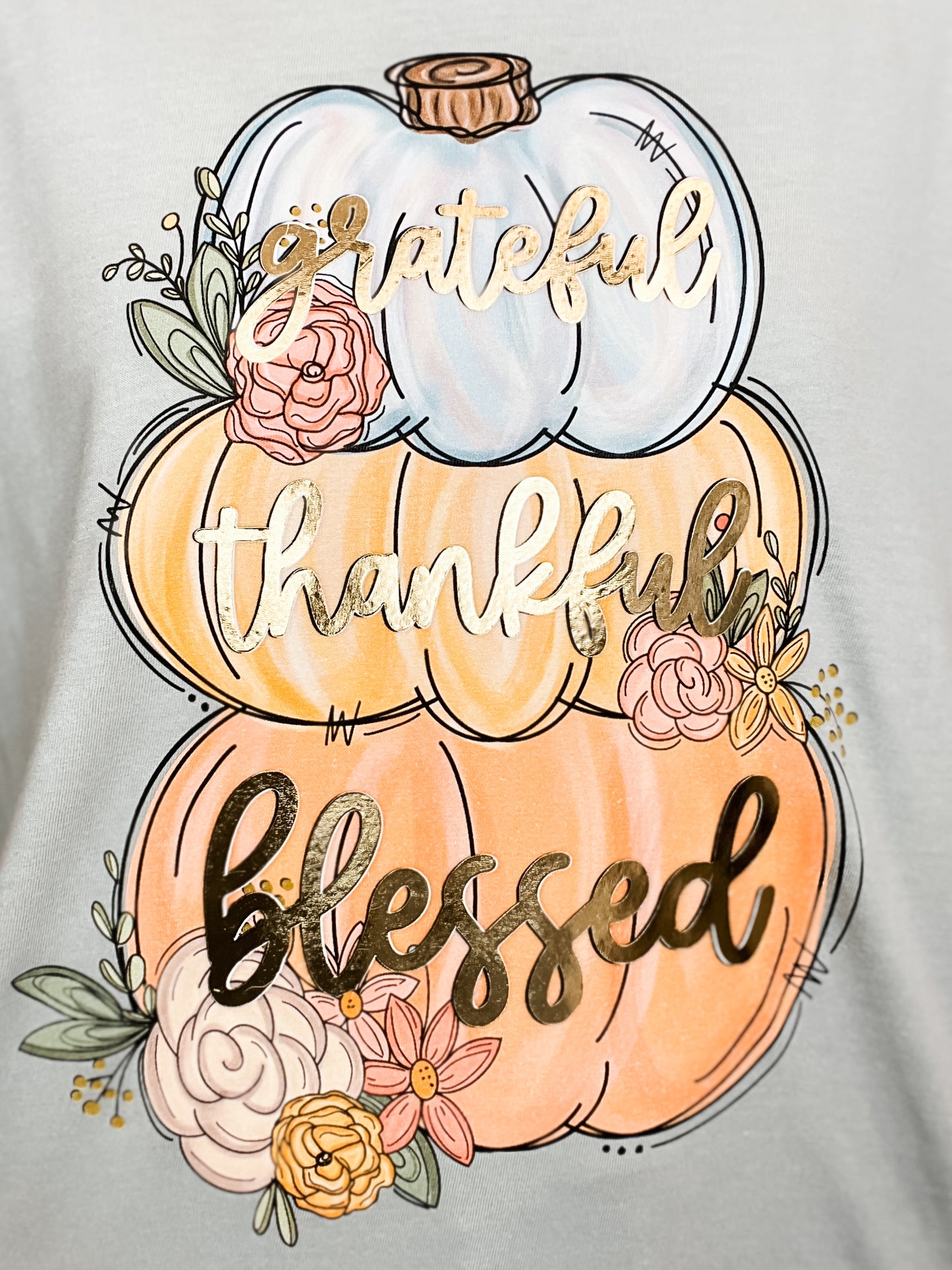 Grateful Thankful Blessed Gold Foil Graphic Tee