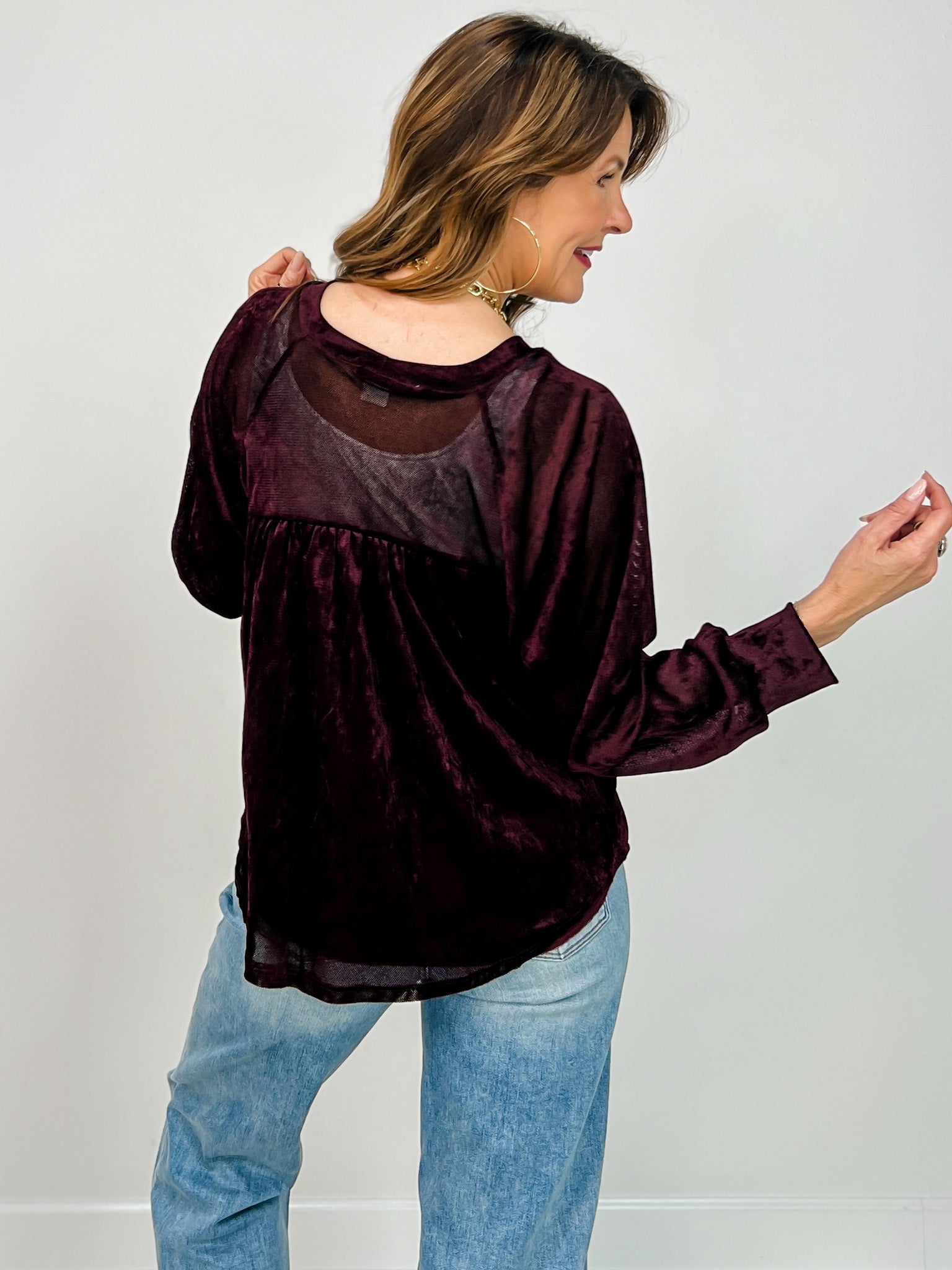 Raglan Sleeve Soft Sheen Velvet Top