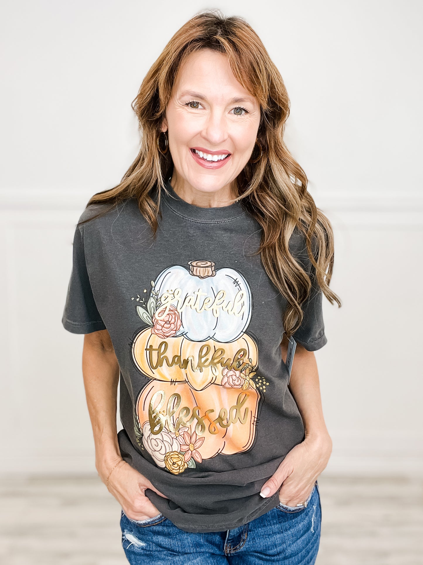 Grateful Thankful Blessed Gold Foil Graphic Tee