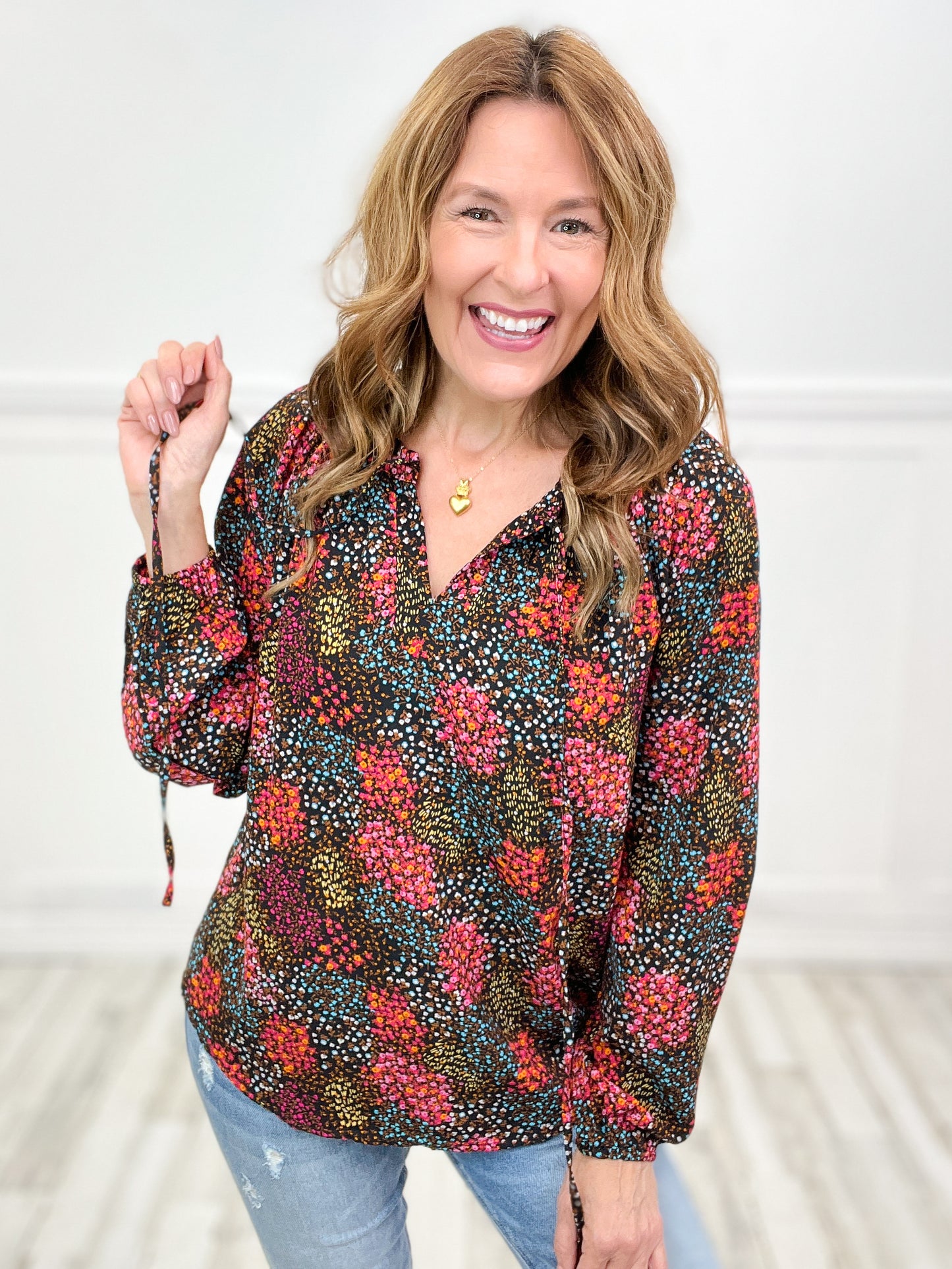 Bodacious Balloon Sleeves Floral Patterned Blouse