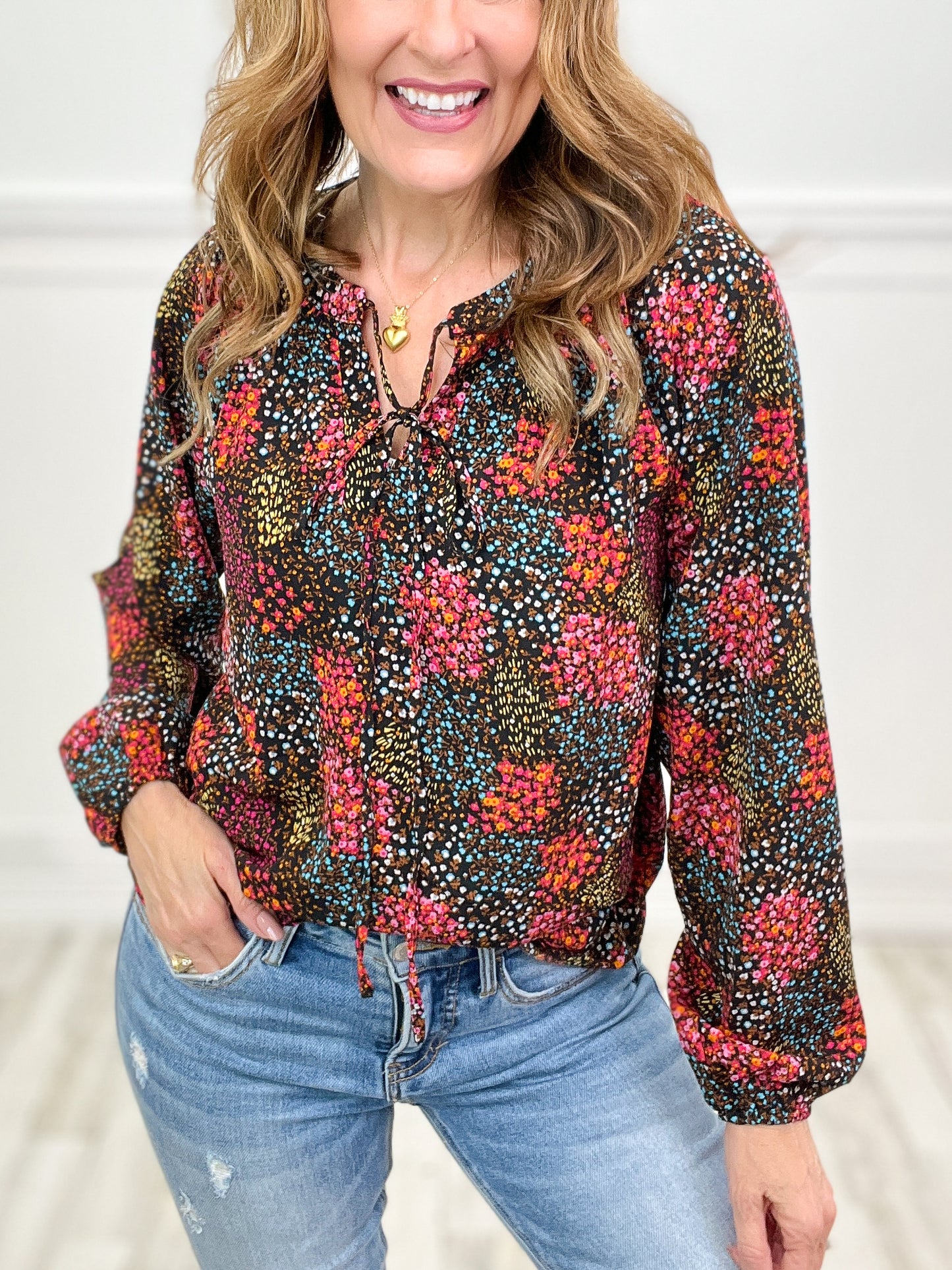 Bodacious Balloon Sleeves Floral Patterned Blouse