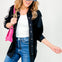 Long Racer Stripe Sleeved Button Up Collared Top