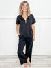 Catalina Short Sleeve Half Zipper Top with Wide Leg Pants Set in Black