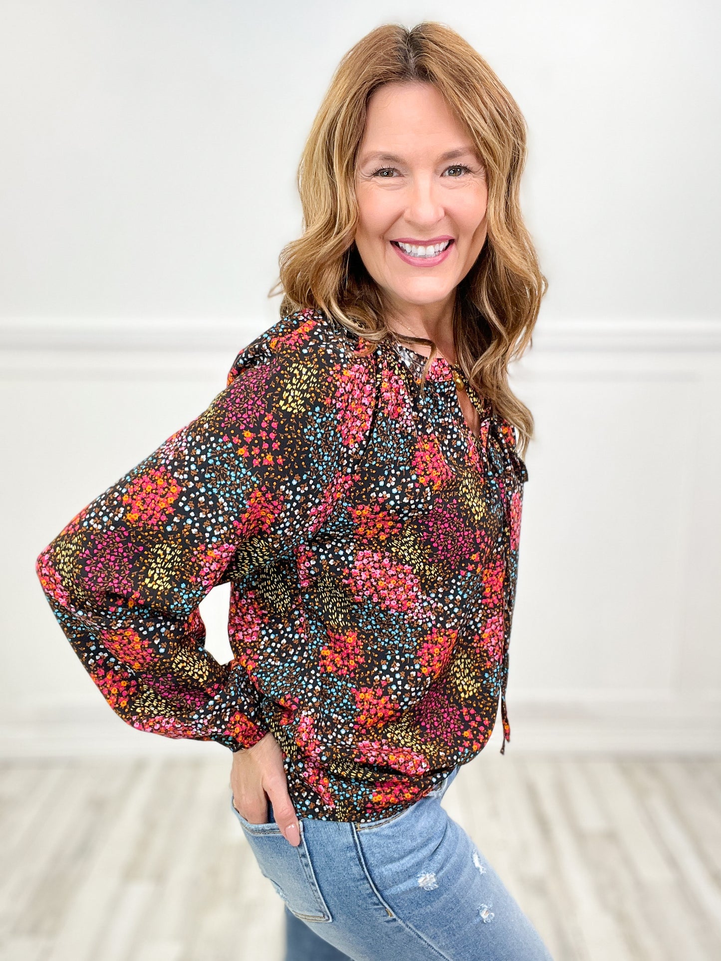 Bodacious Balloon Sleeves Floral Patterned Blouse