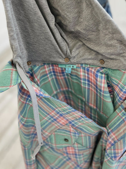 Plaid Button Down Top with Solid Detachable Hood