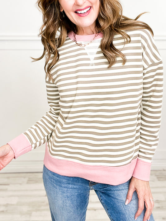 Crew Neck Color Block Banded Long Sleeve Top