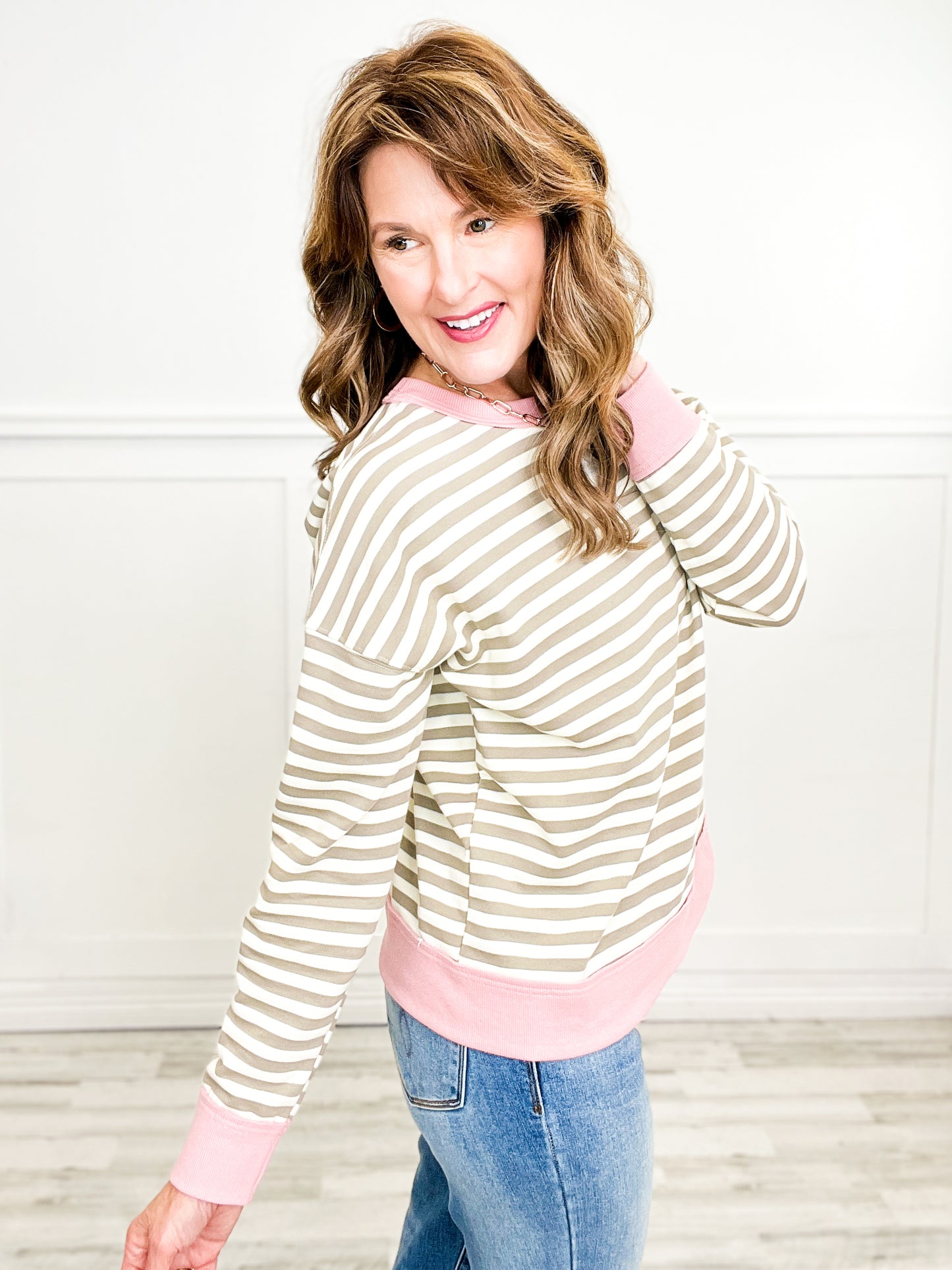 Crew Neck Color Block Banded Long Sleeve Top