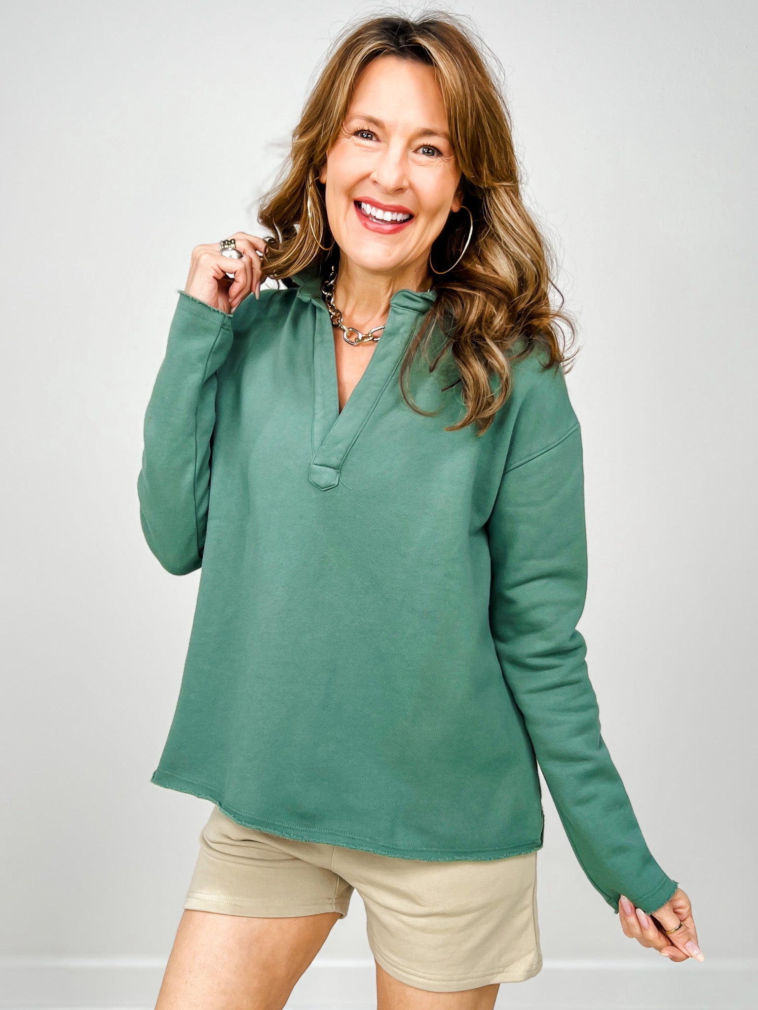 Malibu Vintage Long Sleeve V-Neck Top - GROUP C