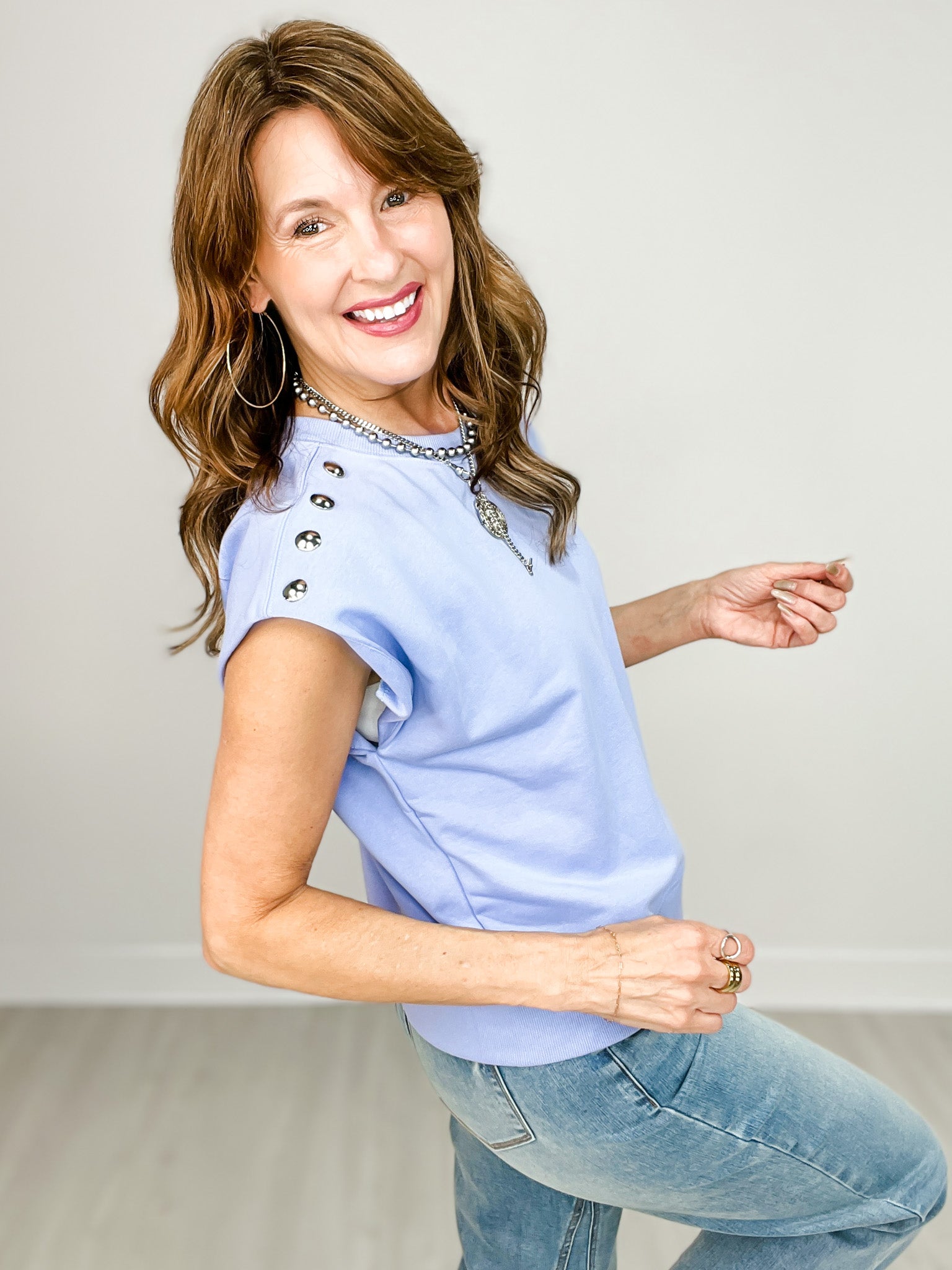 Sleeveless Pullover Top with Accented Shoulder Studs