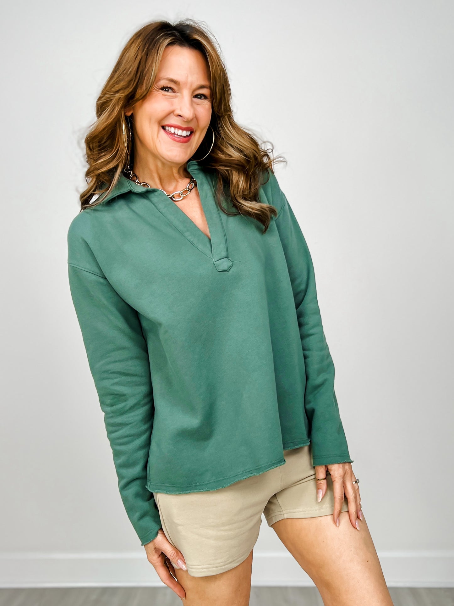 Malibu Vintage Long Sleeve V-Neck Top - GROUP C