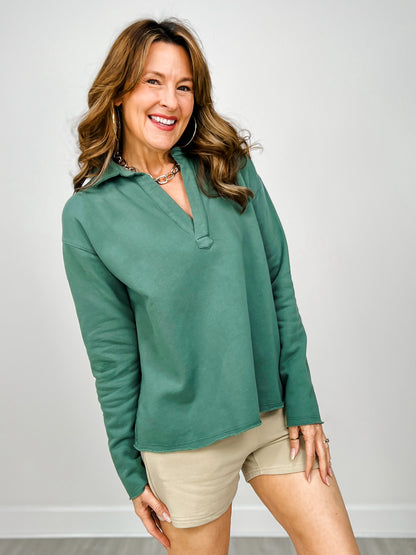 Malibu Vintage Long Sleeve V-Neck Top - GROUP C