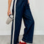 Wide Leg Pants With Side Lace Trim And Piping