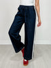Wide Leg Pants With Side Lace Trim And Piping