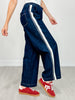 Wide Leg Pants With Side Lace Trim And Piping