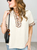 Short Sleeve Top with Leopard Accent Collar and Sleeve Band