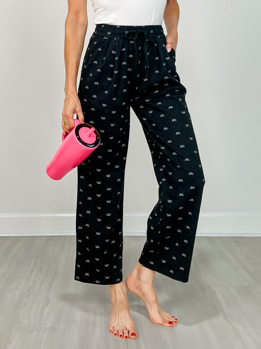 Ribbon Print Casual Long Pants