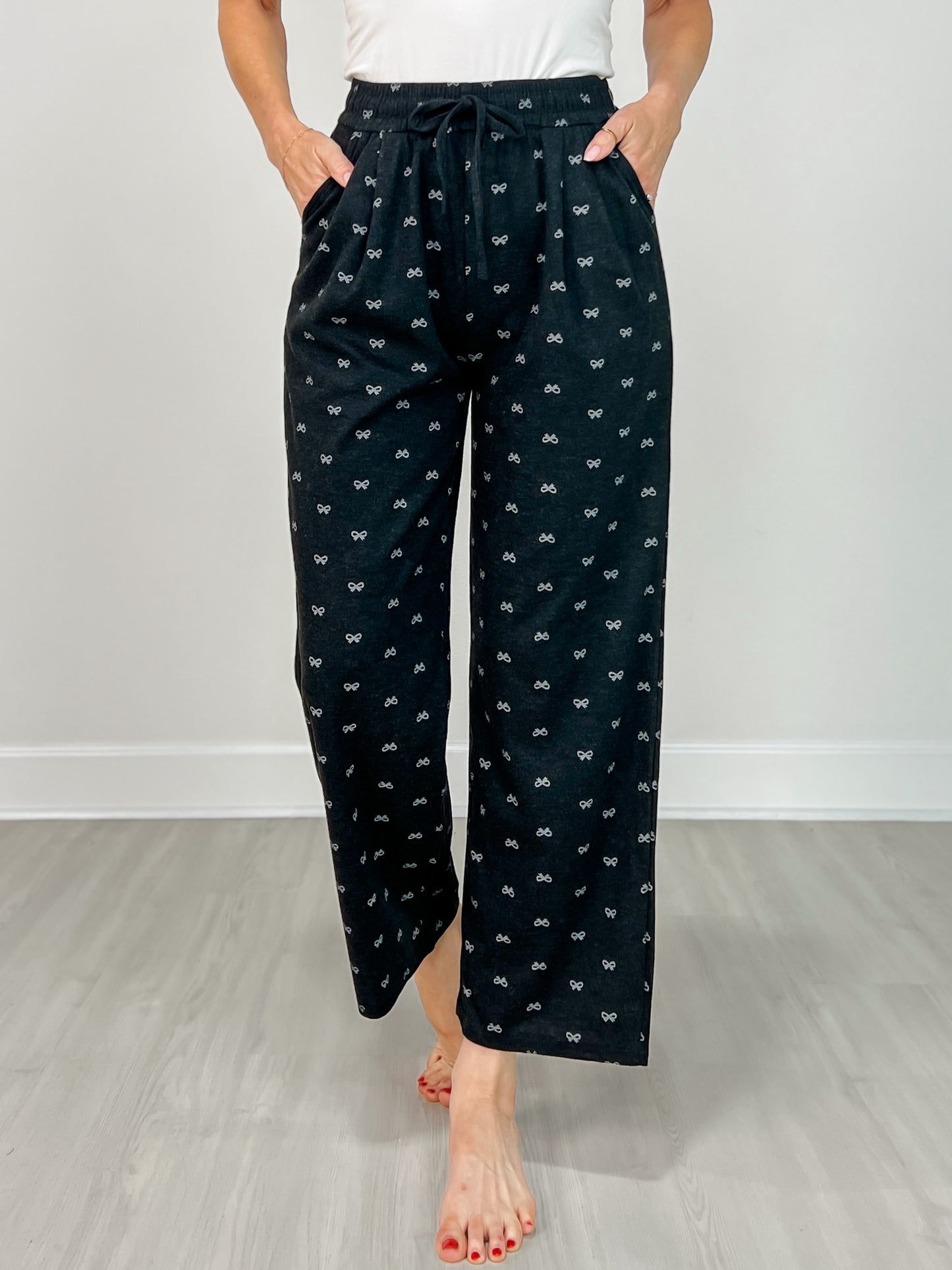 Ribbon Print Casual Long Pants