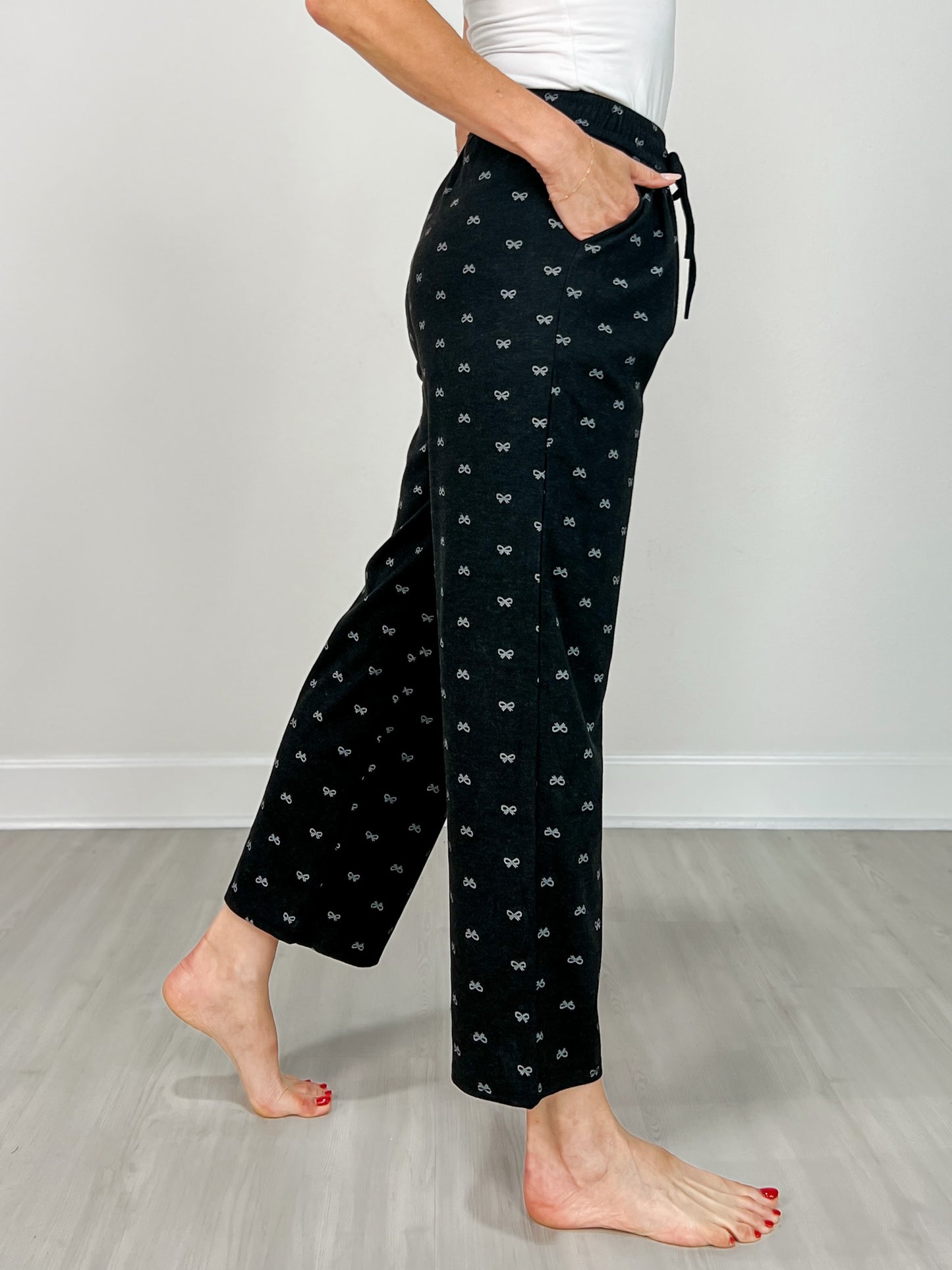 Ribbon Print Casual Long Pants