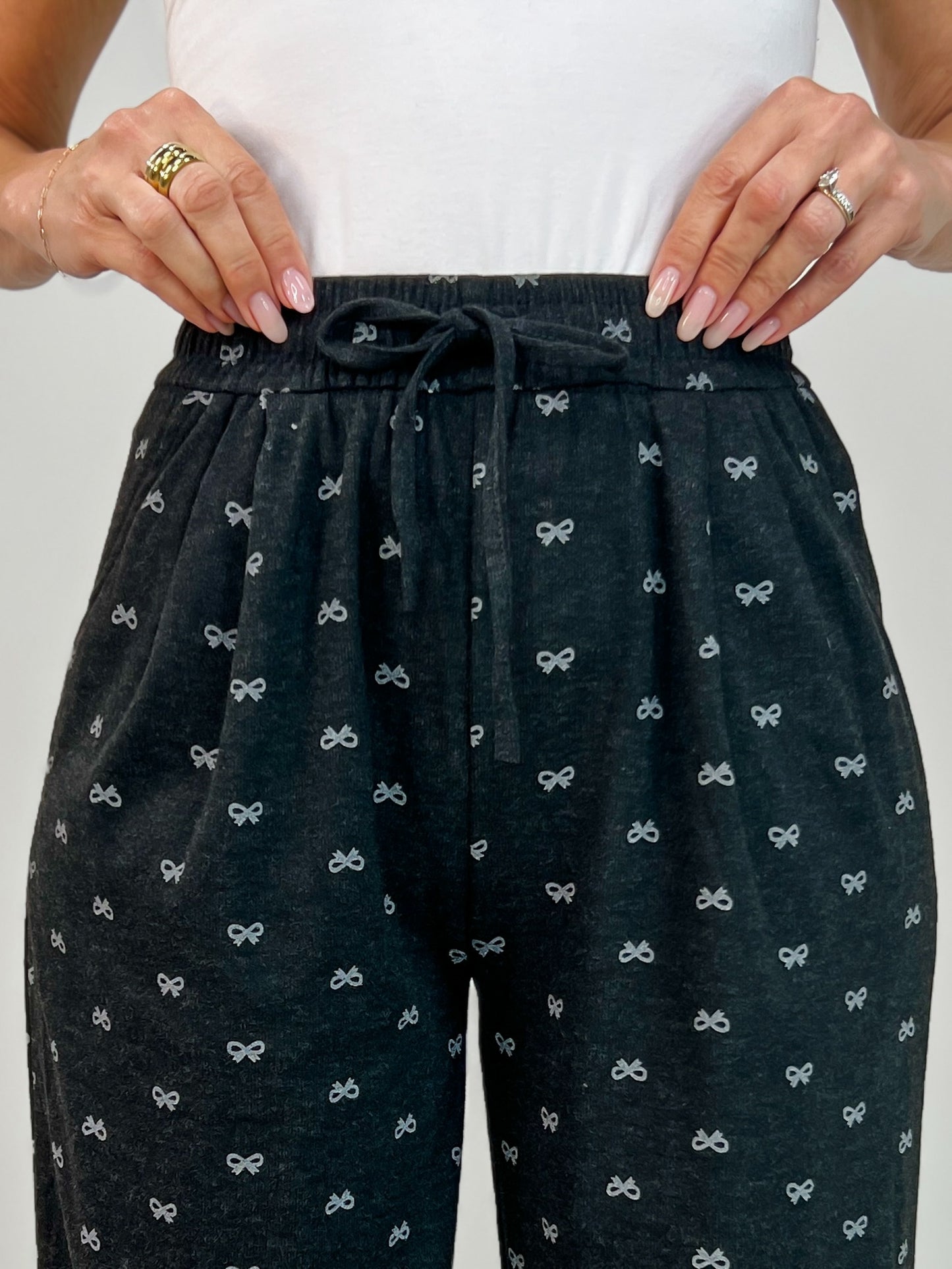 Ribbon Print Casual Long Pants