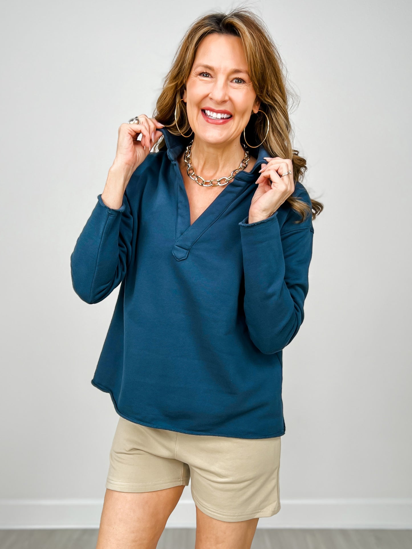 Malibu Vintage Long Sleeve V-Neck Top - GROUP C
