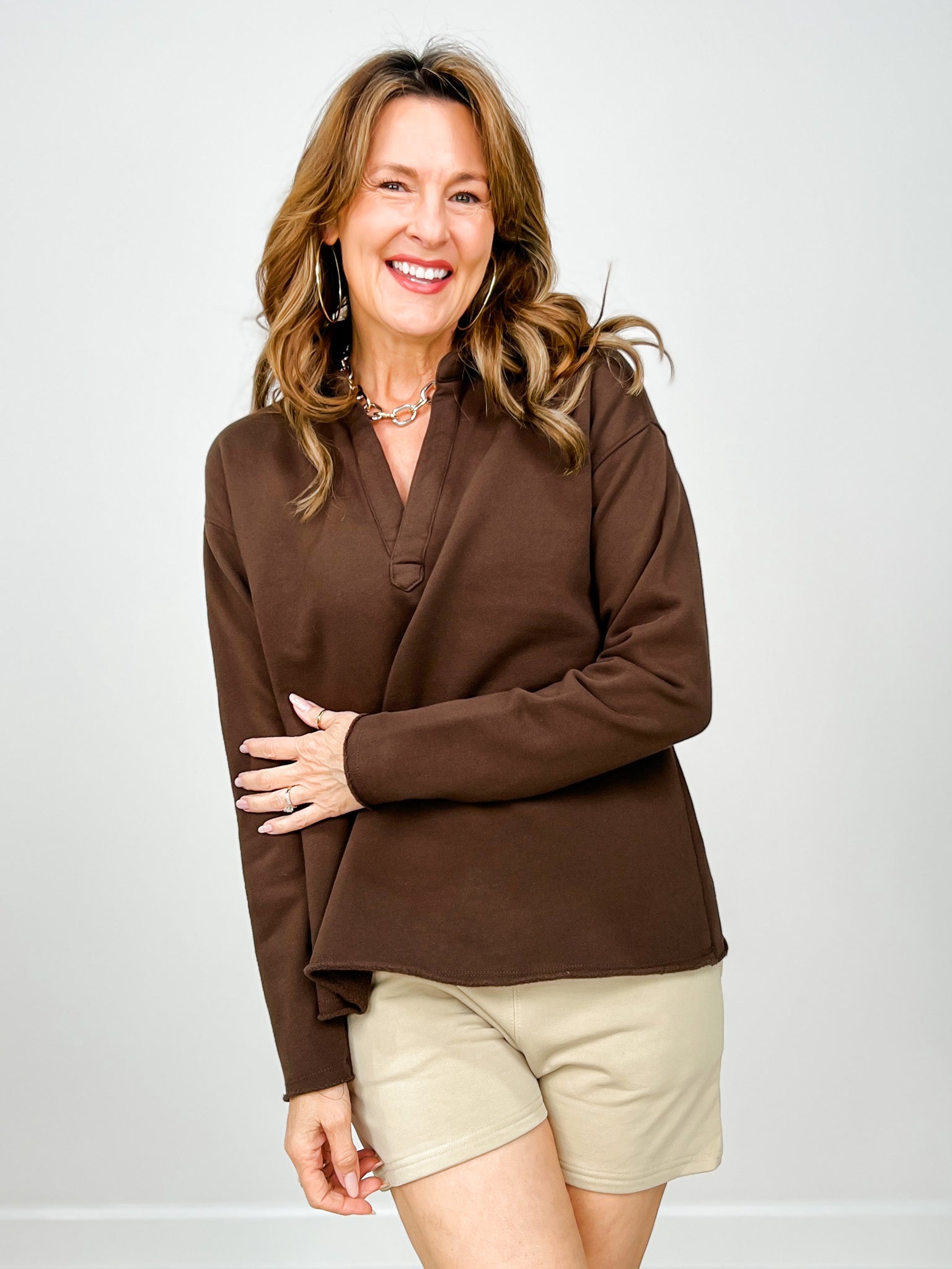Malibu Vintage Long Sleeve V-Neck Top - GROUP B
