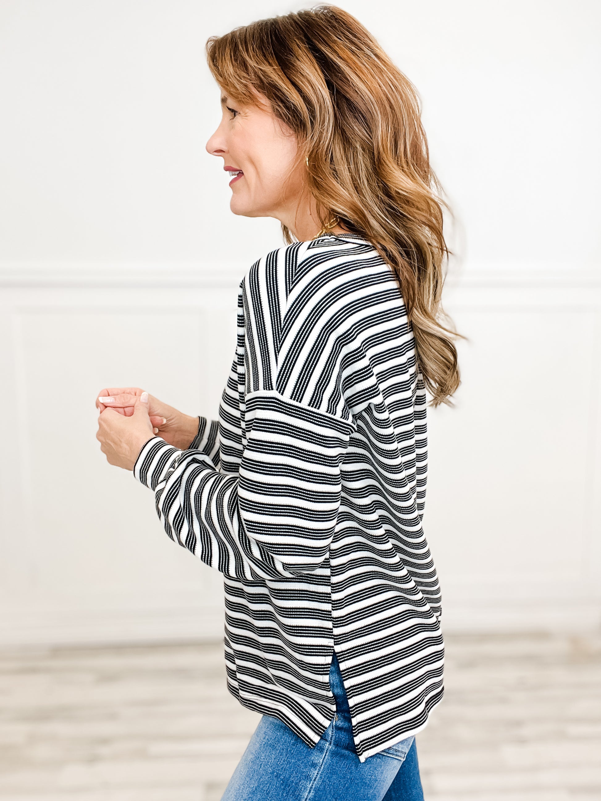 Long Sleeve Striped Crew Neck Top
