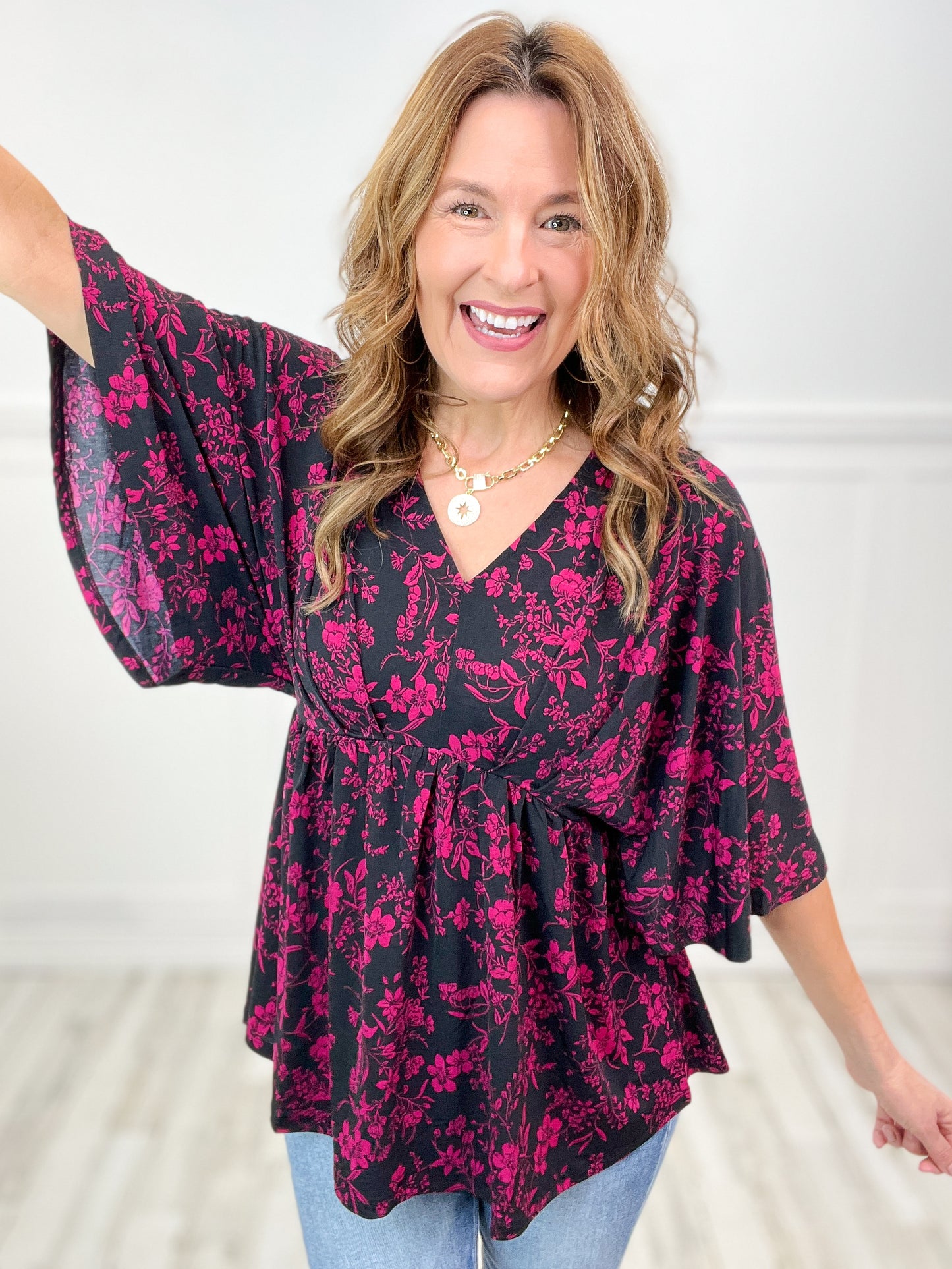 Let's Bounce Dreamer Top with V-Neckline and Dolman Sleeves