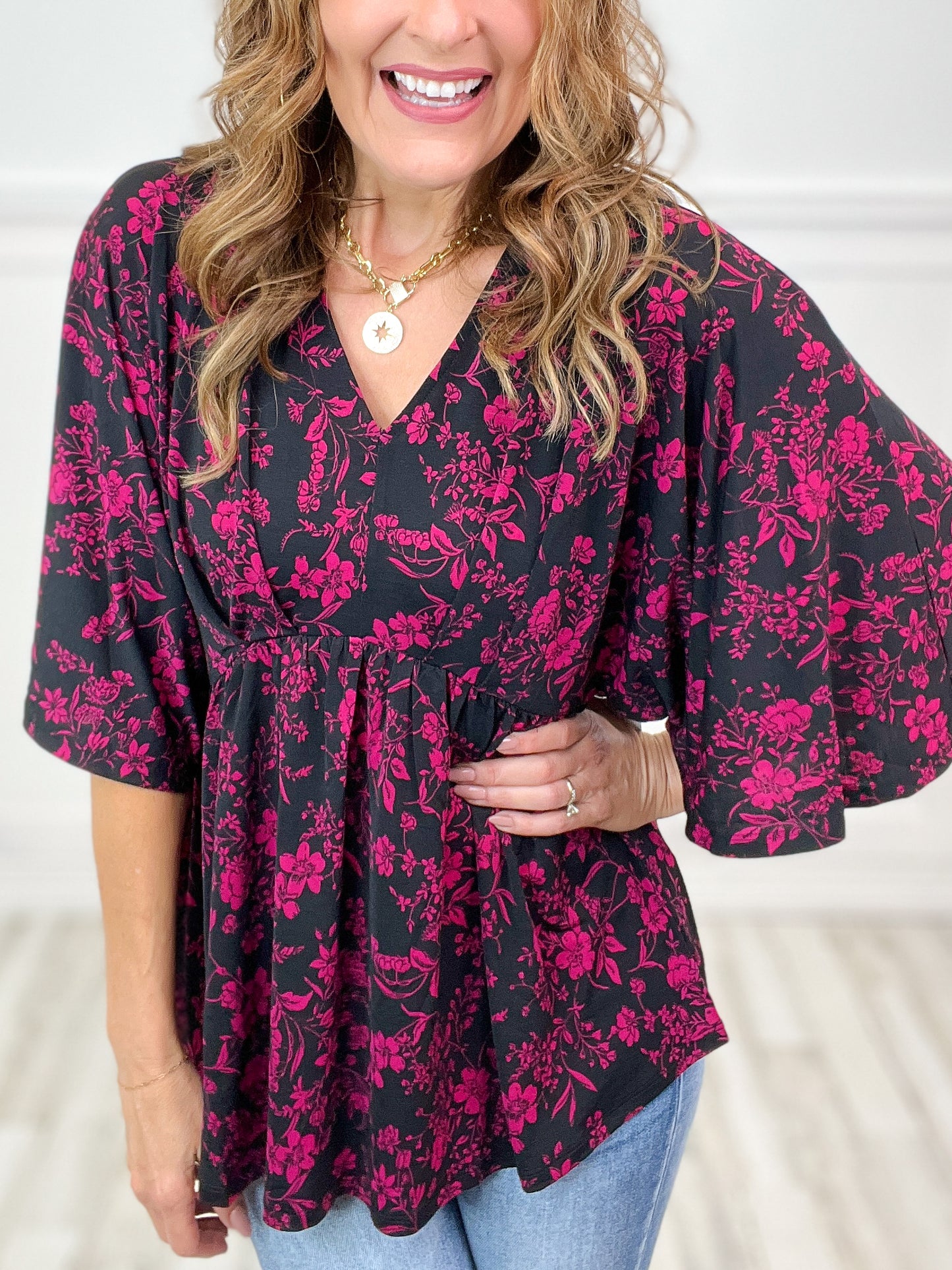 Let's Bounce Dreamer Top with V-Neckline and Dolman Sleeves