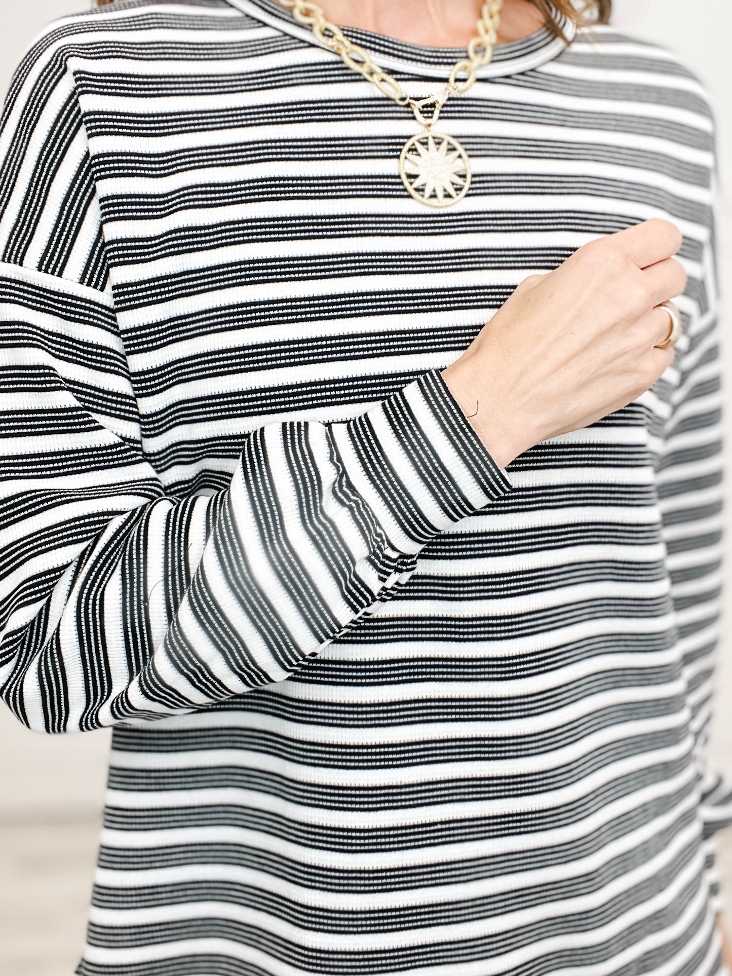 Long Sleeve Striped Crew Neck Top