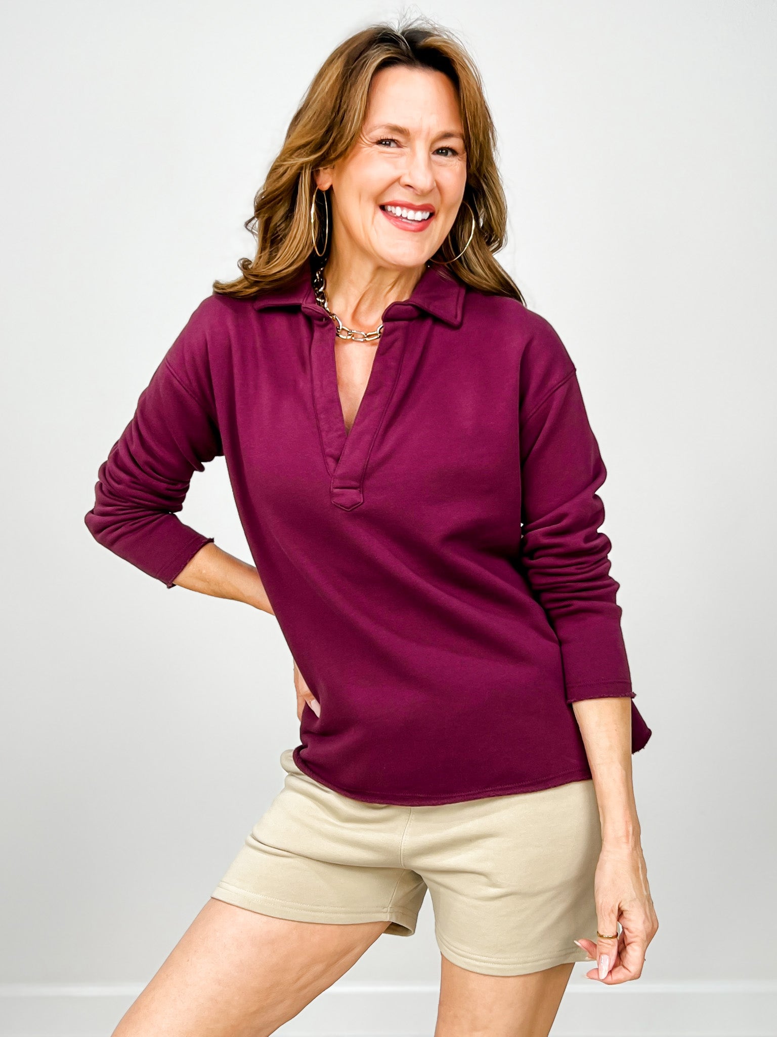 Malibu Vintage Long Sleeve V-Neck Top - GROUP B