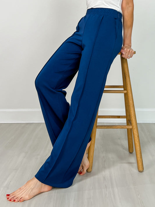 Modal Scuba Pintuck Straight Pants in Smoky Navy