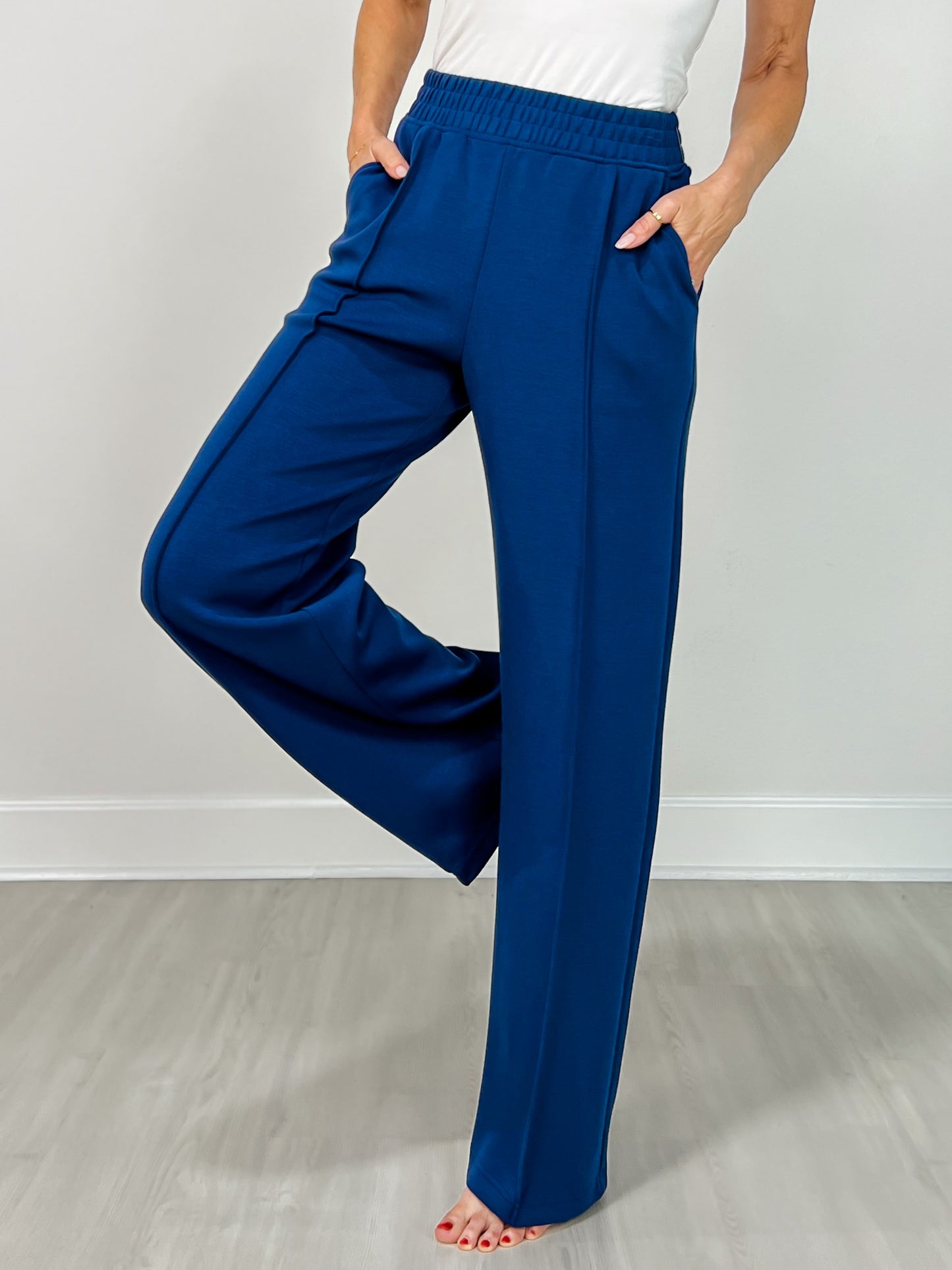 Modal Scuba Pintuck Straight Pants in Smoky Navy