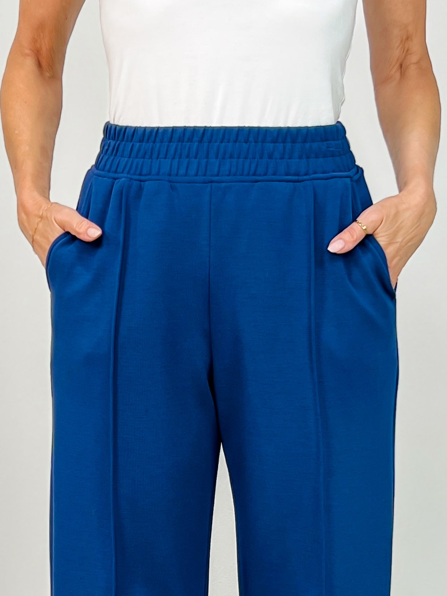 Modal Scuba Pintuck Straight Pants in Smoky Navy