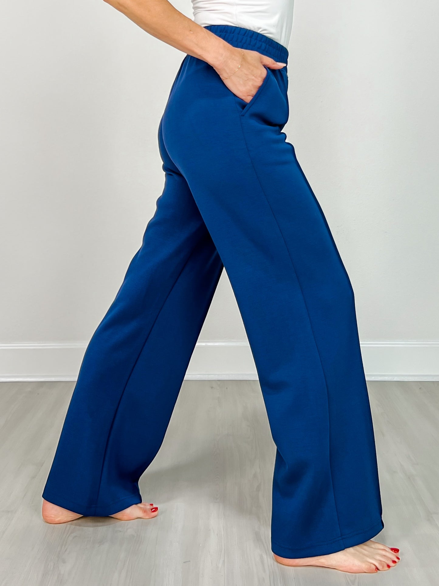 Modal Scuba Pintuck Straight Pants in Smoky Navy