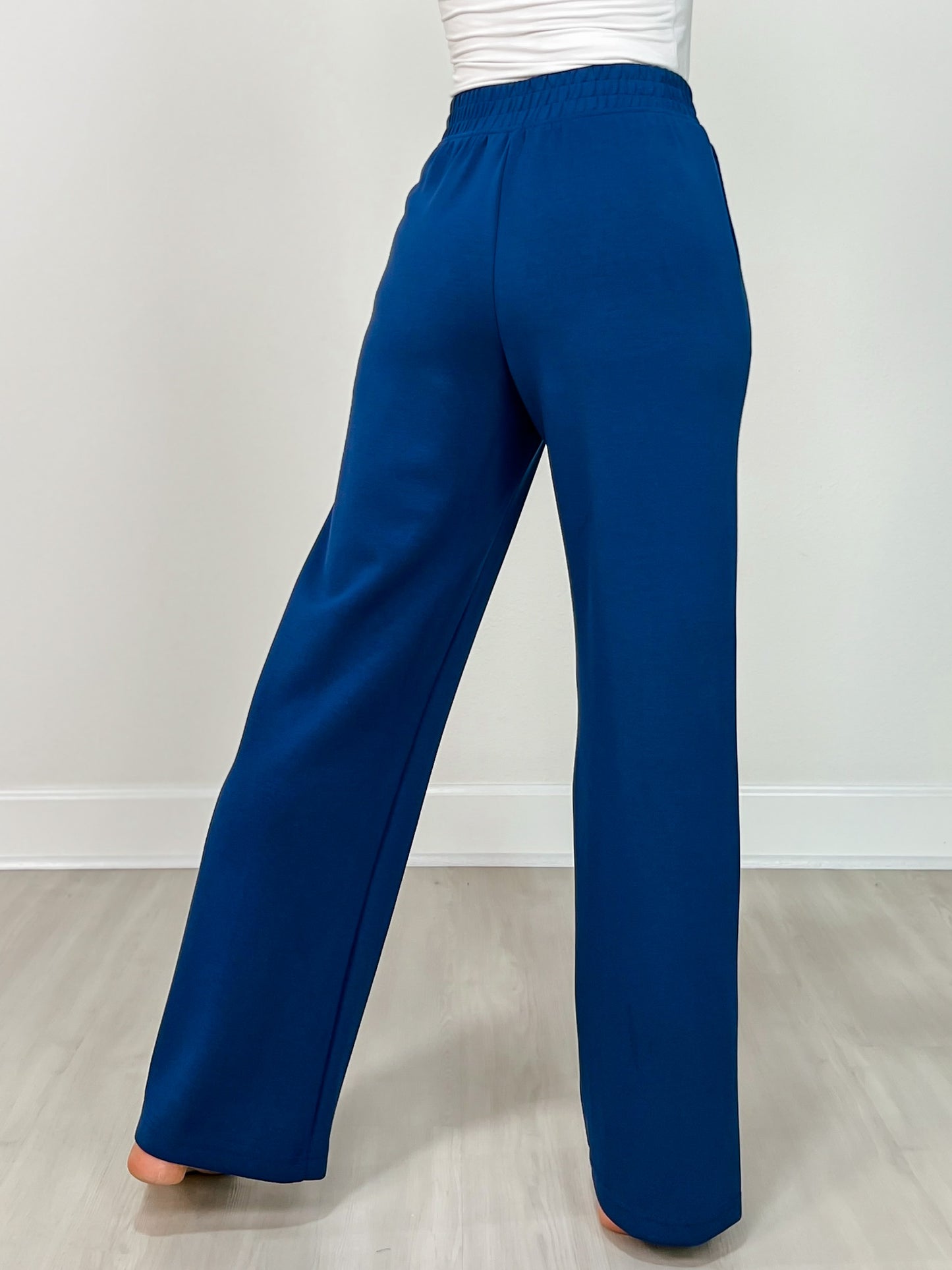 Modal Scuba Pintuck Straight Pants in Smoky Navy