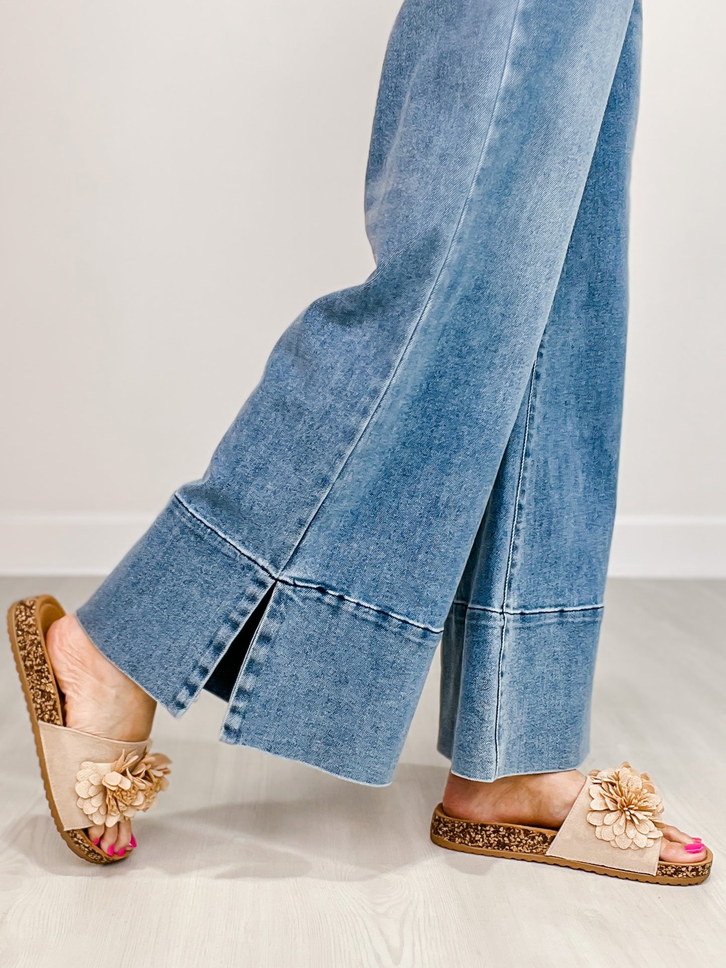 Wide Leg Flare Denim Jeans With Side Slits