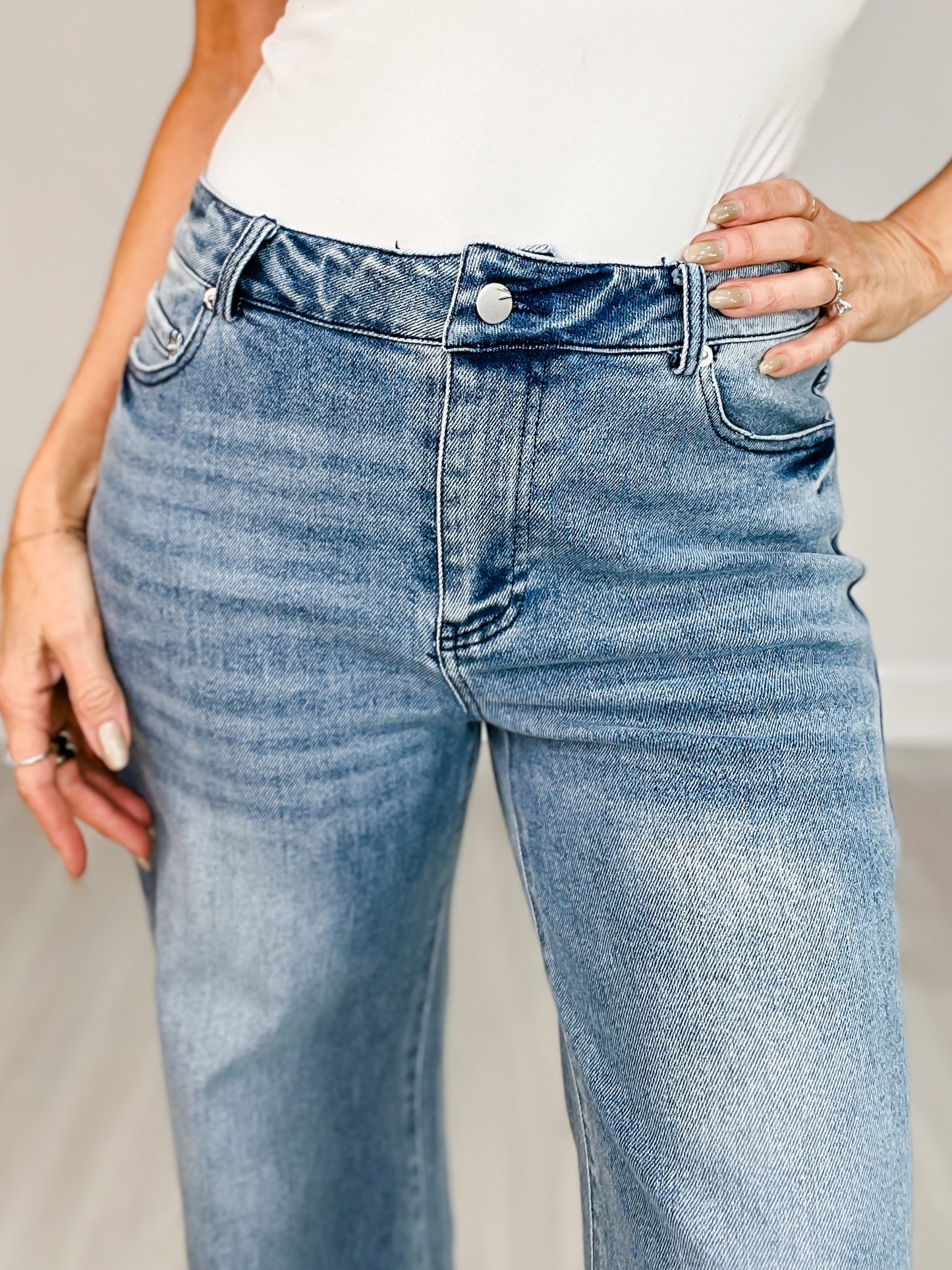 Wide Leg Flare Denim Jeans With Side Slits