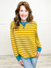 Oversized Knit Striped Color Contrast Crew Neck Long Sleeve Pullover Sweater