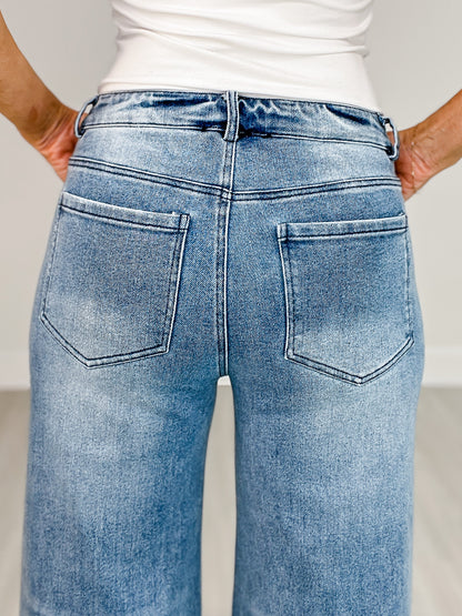 Wide Leg Flare Denim Jeans With Side Slits