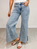 Mid Rise Flare Bottom Denim Jeans With Side Pearl